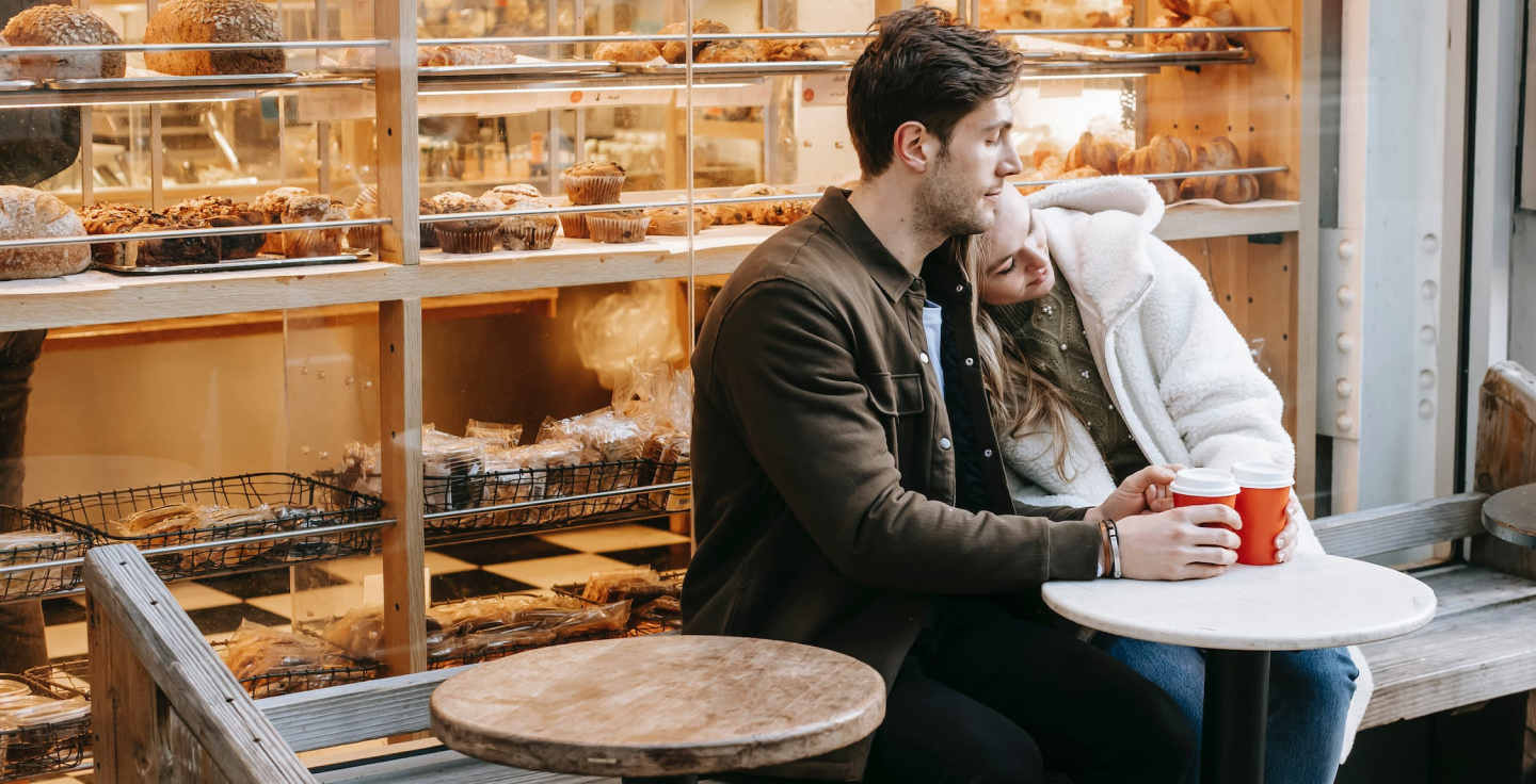 newlyweds drink coffee